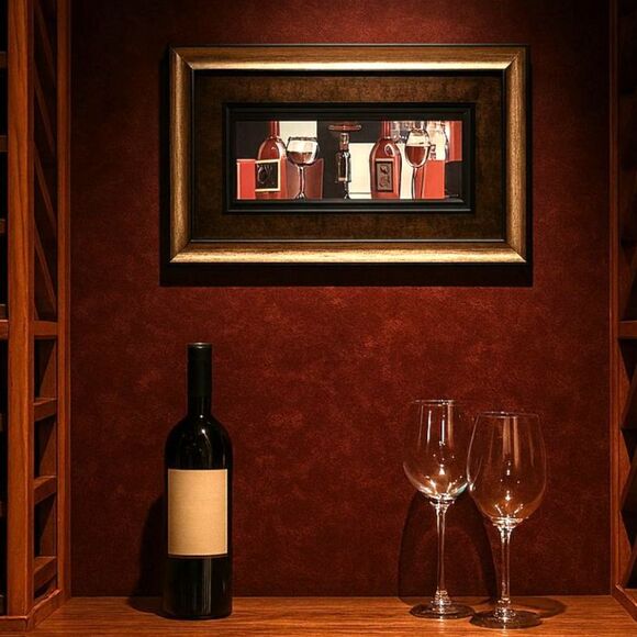 Classic Wine Print Signed "Rouge" Framed Black and Gold - Picture 1 of 8